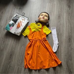 Netflix adults Costume with Orange Dress and Yellow Collar